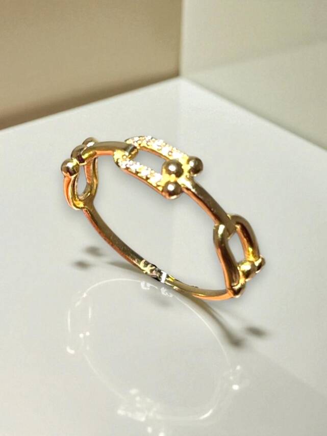 14 Ayar Altın Taşlı Tiffany Modelli Eklem Yüzük - 2