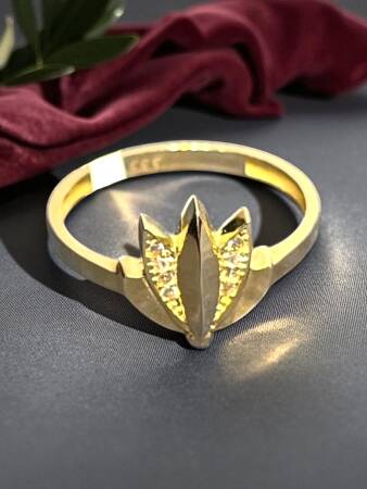 14 Ayar Altın Taşlı Lotus Eklem Yüzük - 3