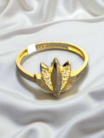 14 Ayar Altın Taşlı Lotus Eklem Yüzük - 1