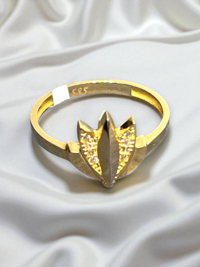 14 Ayar Altın Taşlı Lotus Eklem Yüzük - 1
