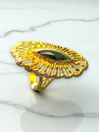 14 Ayar Hint İşlemeli Taşlı Altın Yüzük - 8