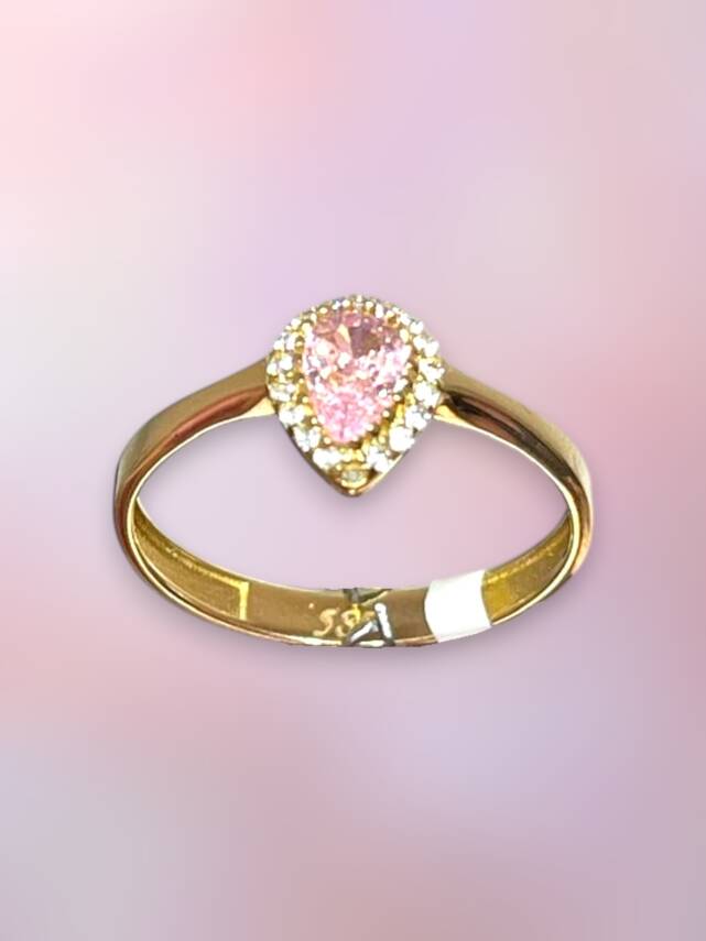 14 Ayar Pembe Taşlı Altın Yüzük - 1