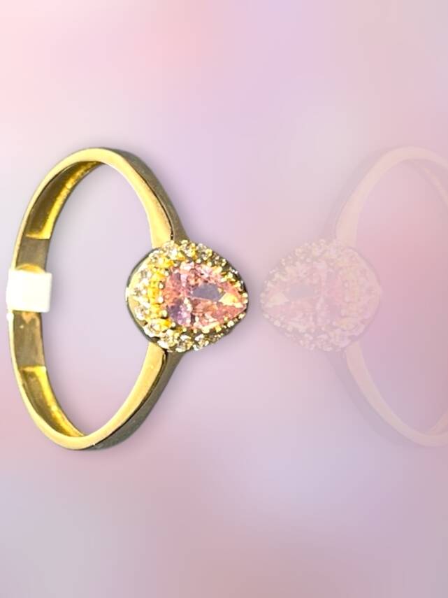 14 Ayar Pembe Taşlı Altın Yüzük - 3