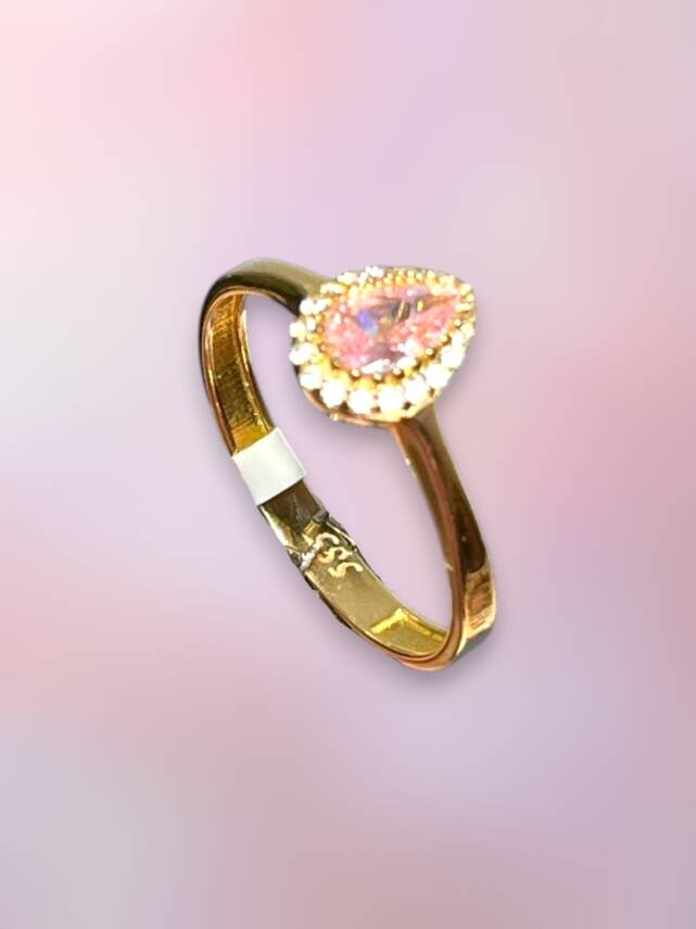 14 Ayar Pembe Taşlı Altın Yüzük - 5